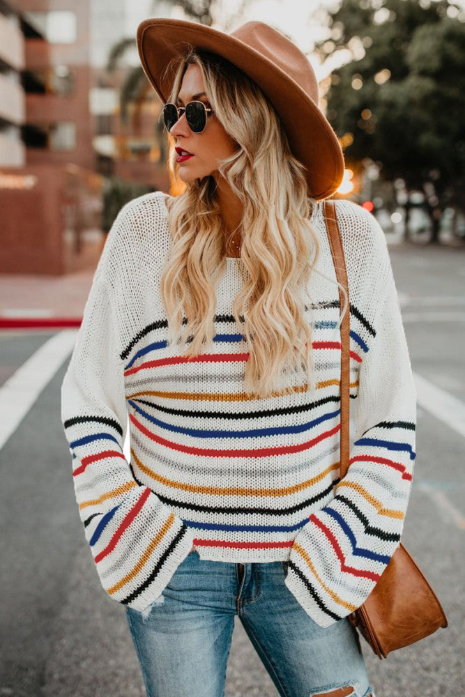 White Striped Knit Sweater