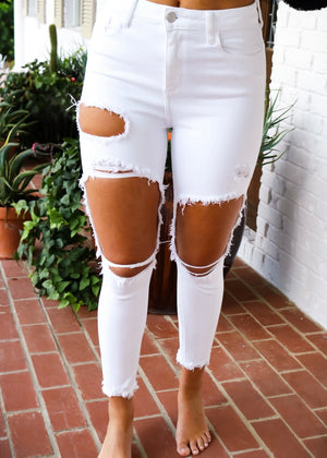 White High Waist Skinny Distressed Jeans