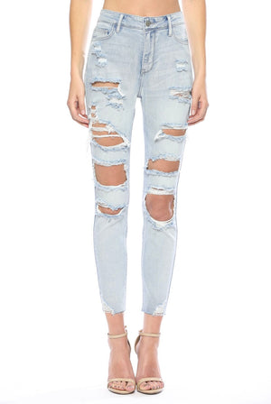 Cello Distressed Light Wash High Rise Skinny