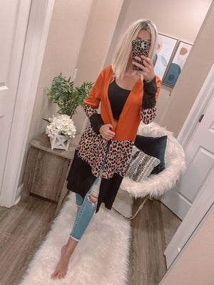 Burnt Orange Leopard Cardigan