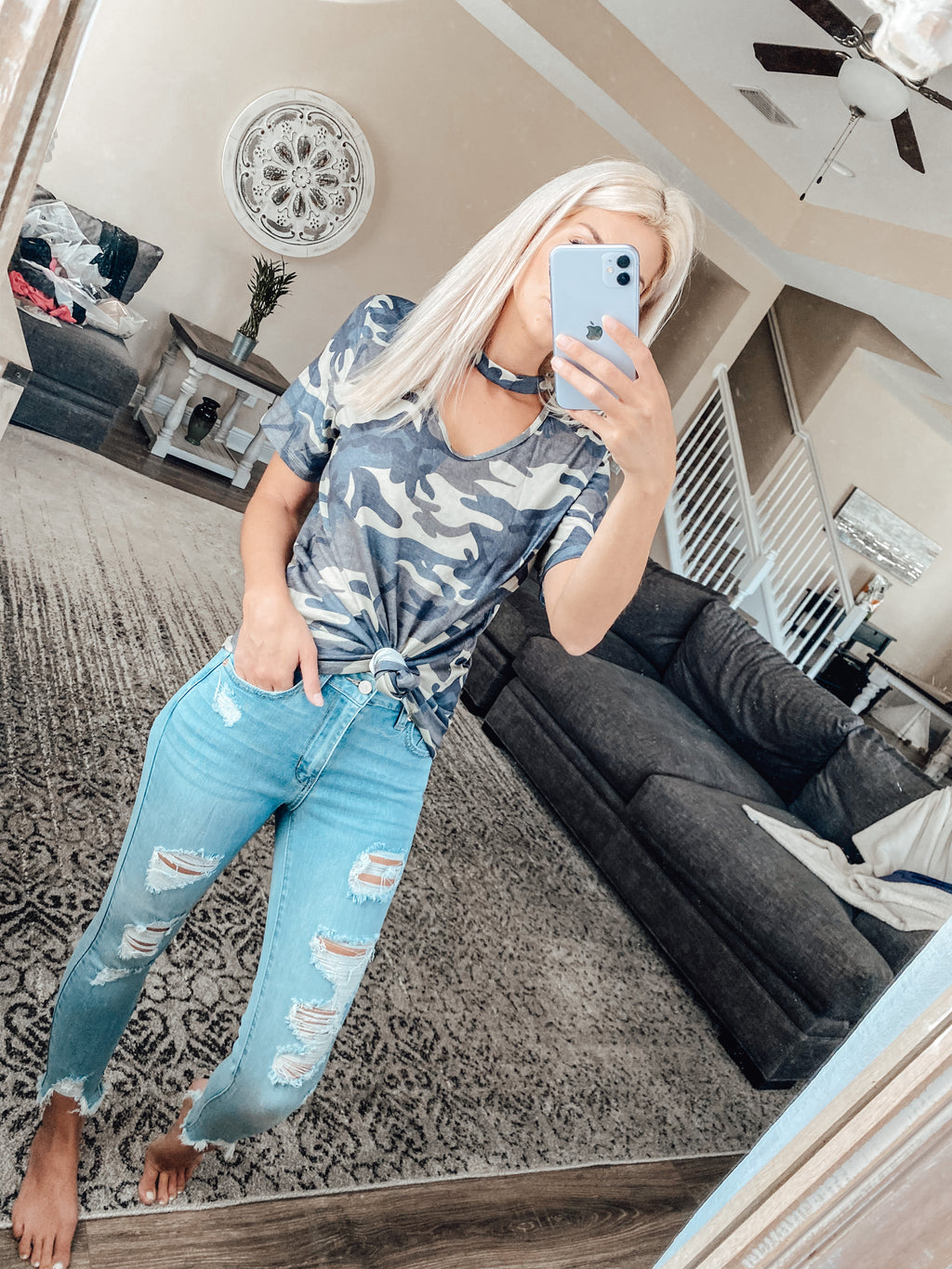 Distressed Skinny Jeans with Bite Hem Ankle