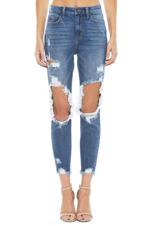 Distressed High Rise Mom Jeans