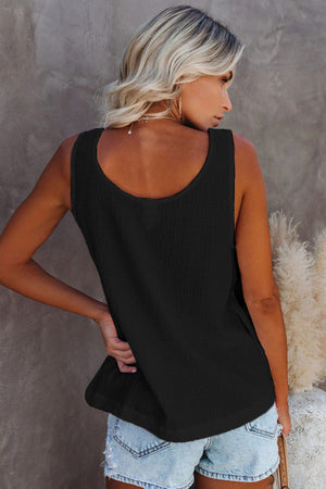 Textured Button Tank Top (White and Black)